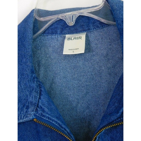 BLAIR Womens Denim Blue Jean Jacket Dark Wash Sz Large Full Zipper w Butterflys - Picture 6 of 6